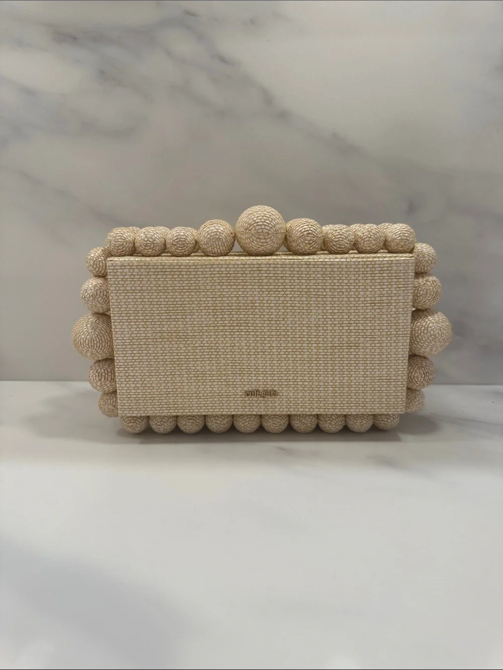 Cult Gaia Beaded Straw Clutch in Natural Cream